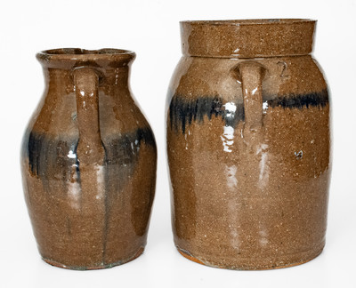 Two Pieces of Alkaline-Glazed Stoneware w/ Cobalt Decoration attrib. Joe "Jug" Johnson, Laurens, SC