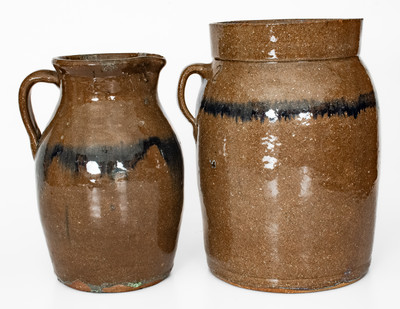 Two Pieces of Alkaline-Glazed Stoneware w/ Cobalt Decoration attrib. Joe "Jug" Johnson, Laurens, SC