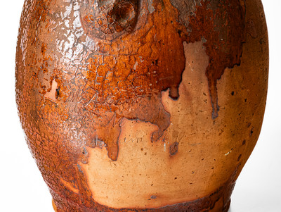 Exceedingly Rare and Important "Made by A B CAIN 1869" Large-Sized Redware Presentation Jug, Sullivan Co, TN