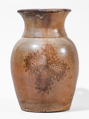 Very Rare attrib. Whelchel Family, Gaffney, SC Area Stoneware Pitcher w/ Freehand Iron-Slip Floral Decoration