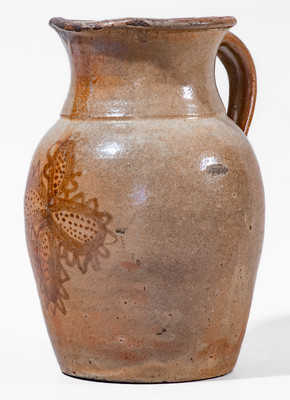 Very Rare attrib. Whelchel Family, Gaffney, SC Area Stoneware Pitcher w/ Freehand Iron-Slip Floral Decoration
