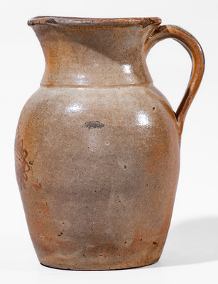 Very Rare attrib. Whelchel Family, Gaffney, SC Area Stoneware Pitcher w/ Freehand Iron-Slip Floral Decoration