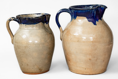 Two Cobalt-Decorated Stoneware Pitchers, Hilton Pottery, Marion, NC, c1935