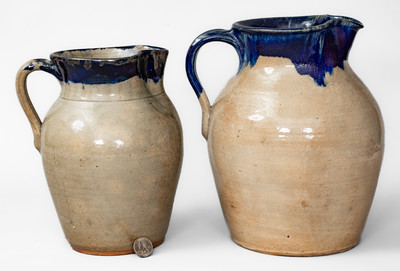 Two Cobalt-Decorated Stoneware Pitchers, Hilton Pottery, Marion, NC, c1935