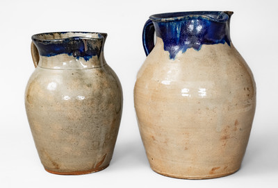 Two Cobalt-Decorated Stoneware Pitchers, Hilton Pottery, Marion, NC, c1935