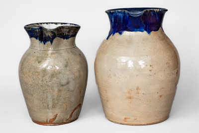 Two Cobalt-Decorated Stoneware Pitchers, Hilton Pottery, Marion, NC, c1935