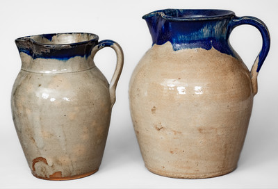 Two Cobalt-Decorated Stoneware Pitchers, Hilton Pottery, Marion, NC, c1935