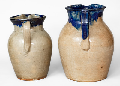 Two Cobalt-Decorated Stoneware Pitchers, Hilton Pottery, Marion, NC, c1935