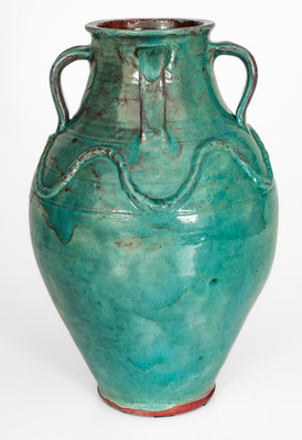 Exceptional JUGTOWN WARE, North Carolina Four-Handled Stoneware Vase w/ Chinese Blue Glaze