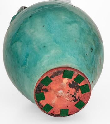 Exceptional JUGTOWN WARE, North Carolina Four-Handled Stoneware Vase w/ Chinese Blue Glaze