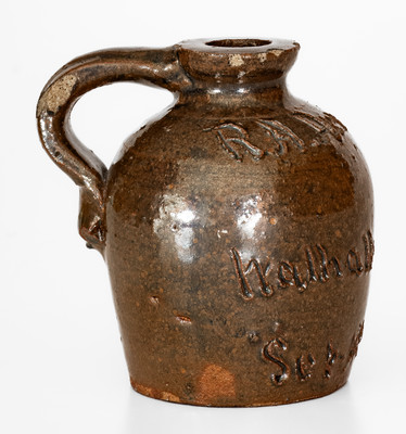 Miniature Albany-Slip-Glazed Stoneware Jug: "R.A. Arnold / Walhalla, S.C. / Sep. 17th 1891"