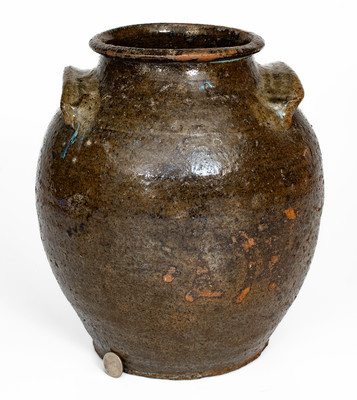 Alkaline-Glazed Stoneware Jar w/ Melted Glass Decoration, probably Upstate South Carolina