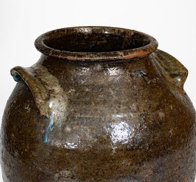 Alkaline-Glazed Stoneware Jar w/ Melted Glass Decoration, probably Upstate South Carolina