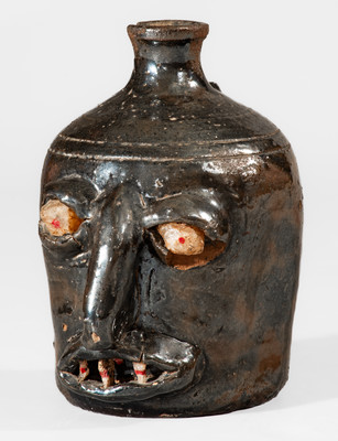 Rare and Important Stoneware Face Jug w/ Quartz Eyes and Teeth, attrib. Meaders Family, probably Cheever