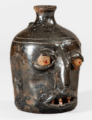 Rare and Important Stoneware Face Jug w/ Quartz Eyes and Teeth, attrib. Meaders Family, probably Cheever