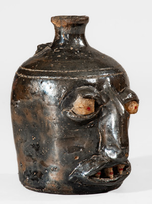 Rare and Important Stoneware Face Jug w/ Quartz Eyes and Teeth, attrib. Meaders Family, probably Cheever