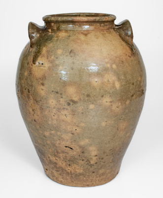 Rare Large-Sized Edgefield District, SC Stoneware Jar w/ Incised Markings and Glass Runs, possibly David Drake