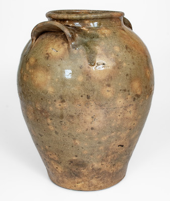 Rare Large-Sized Edgefield District, SC Stoneware Jar w/ Incised Markings and Glass Runs, possibly David Drake
