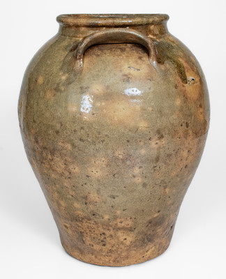 Rare Large-Sized Edgefield District, SC Stoneware Jar w/ Incised Markings and Glass Runs, possibly David Drake