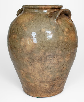 Rare Large-Sized Edgefield District, SC Stoneware Jar w/ Incised Markings and Glass Runs, possibly David Drake