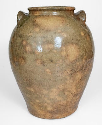 Rare Large-Sized Edgefield District, SC Stoneware Jar w/ Incised Markings and Glass Runs, possibly David Drake