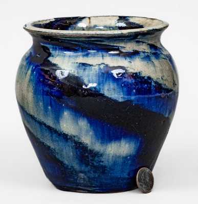 Unusual Swirl-Glazed Stoneware Jar, attrib. Hilton Pottery, Marion, NC, c1935