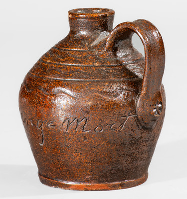 Exceedingly Rare and Important "George Mort May the 27th 1859" Miniature Redware Jug, Jefferson County, TN