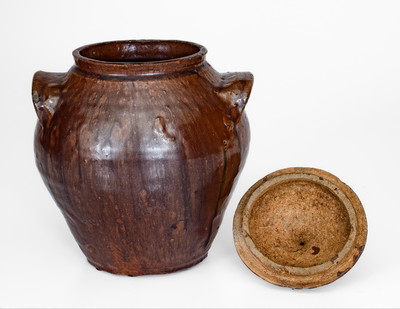 Rare probably Thomas Owenby, Union District, SC Small-Sized Alkaline-Glazed Jar w/ Lid
