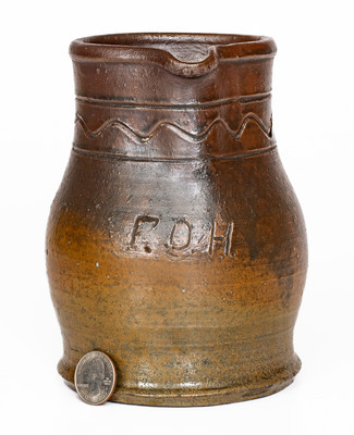Rare Stoneware Presentation Pitcher, Inscribed "F.D.H.," attrib. Decker Pottery, Washington County, TN