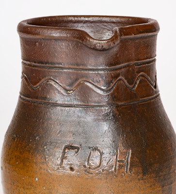 Rare Stoneware Presentation Pitcher, Inscribed "F.D.H.," attrib. Decker Pottery, Washington County, TN