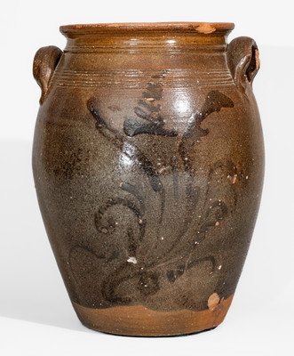 Very Rare attrib. Mottern Pottery, Carter County, Tenn. Redware Jar w/ Manganese Slip Floral Decoration