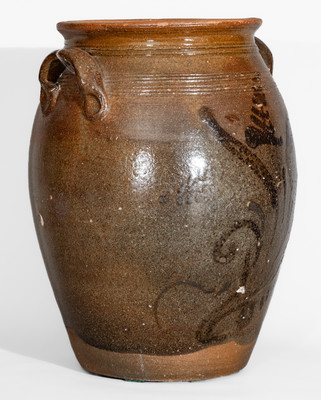Very Rare attrib. Mottern Pottery, Carter County, Tenn. Redware Jar w/ Manganese Slip Floral Decoration