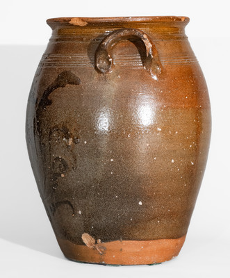 Very Rare attrib. Mottern Pottery, Carter County, Tenn. Redware Jar w/ Manganese Slip Floral Decoration