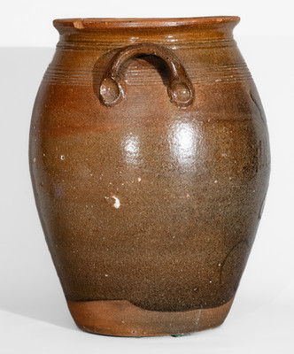 Very Rare attrib. Mottern Pottery, Carter County, Tenn. Redware Jar w/ Manganese Slip Floral Decoration