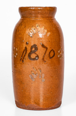 Rare Dated 1870 Redware Canning Jar attrib. Mottern Pottery, Carter County, Tennessee