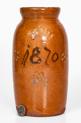 Rare Dated 1870 Redware Canning Jar attrib. Mottern Pottery, Carter County, Tennessee