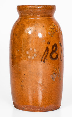 Rare Dated 1870 Redware Canning Jar attrib. Mottern Pottery, Carter County, Tennessee