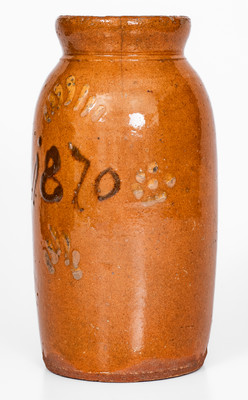 Rare Dated 1870 Redware Canning Jar attrib. Mottern Pottery, Carter County, Tennessee