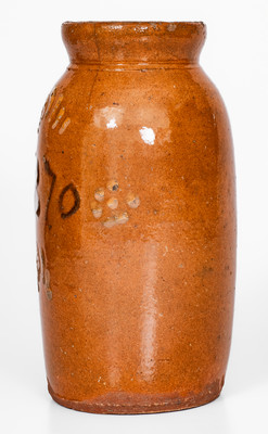 Rare Dated 1870 Redware Canning Jar attrib. Mottern Pottery, Carter County, Tennessee