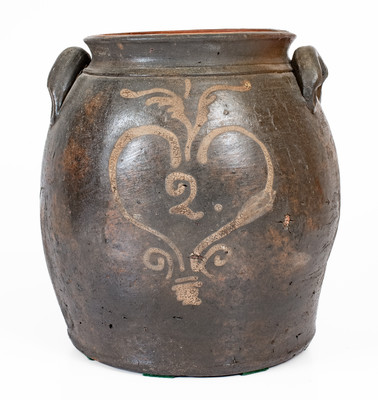 Very Rare attrib. Mottern Pottery, Carter County, Tenn. Stoneware Jar w/ White-Slip Heart Decoration