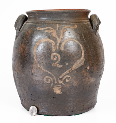 Very Rare attrib. Mottern Pottery, Carter County, Tenn. Stoneware Jar w/ White-Slip Heart Decoration
