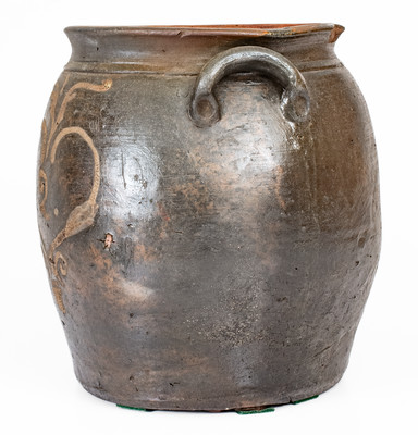 Very Rare attrib. Mottern Pottery, Carter County, Tenn. Stoneware Jar w/ White-Slip Heart Decoration