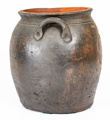 Very Rare attrib. Mottern Pottery, Carter County, Tenn. Stoneware Jar w/ White-Slip Heart Decoration