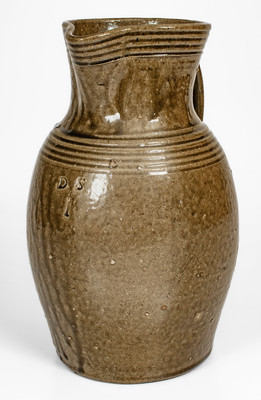 Rare DS (Daniel Seagle, Vale, North Carolina) Alkaline-Glazed Stoneware Pitcher