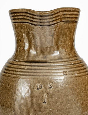 Rare DS (Daniel Seagle, Vale, North Carolina) Alkaline-Glazed Stoneware Pitcher
