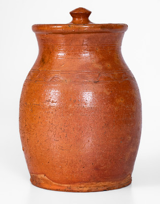 Probably Carter County, TN Redware Jar w/ Lid, Inscribed "25," c1840-80
