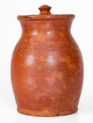 Probably Carter County, TN Redware Jar w/ Lid, Inscribed "25," c1840-80