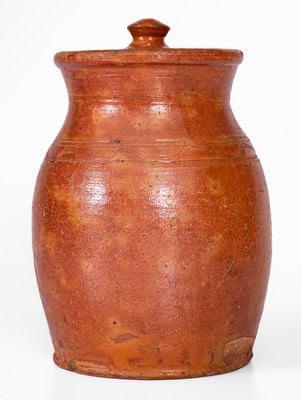 Probably Carter County, TN Redware Jar w/ Lid, Inscribed "25," c1840-80