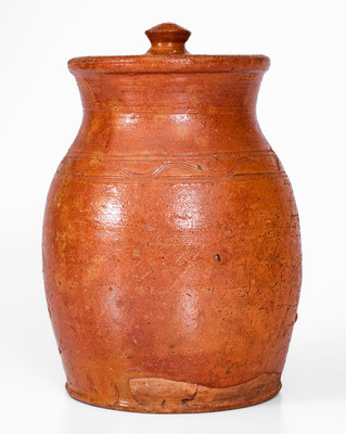 Probably Carter County, TN Redware Jar w/ Lid, Inscribed "25," c1840-80