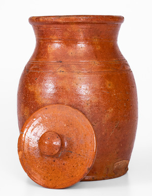 Probably Carter County, TN Redware Jar w/ Lid, Inscribed "25," c1840-80